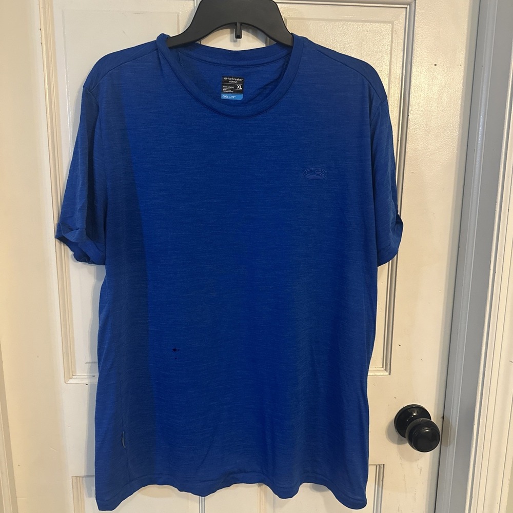 Icebreaker Shirt Mens XL Blue Merino Wool Cool-Lite Performance Tee Camp Hike